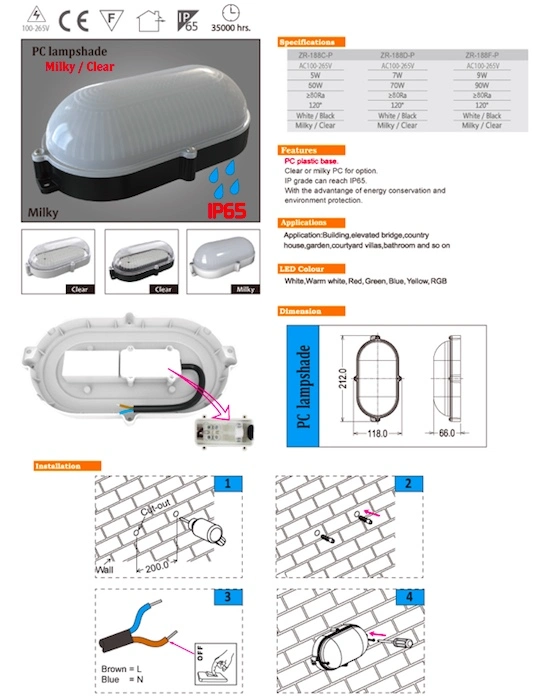 IP65 Waterproof Plastic Round and Oval LED Bulkhead Bulb